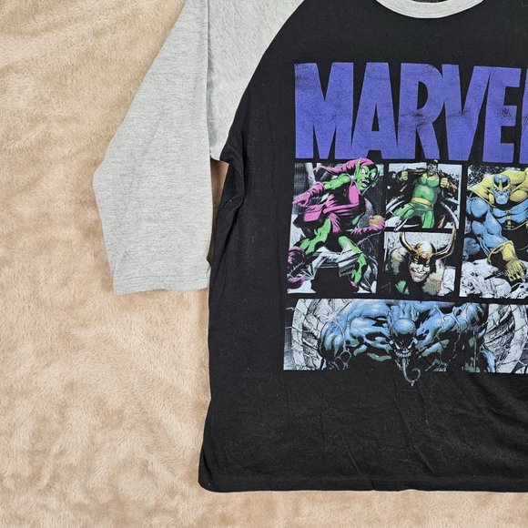 Marvel Black/Gray 3/4 Sleeve Raglan Shirt Men's Size XL Thanos Loki Comics - Picture 9 of 10